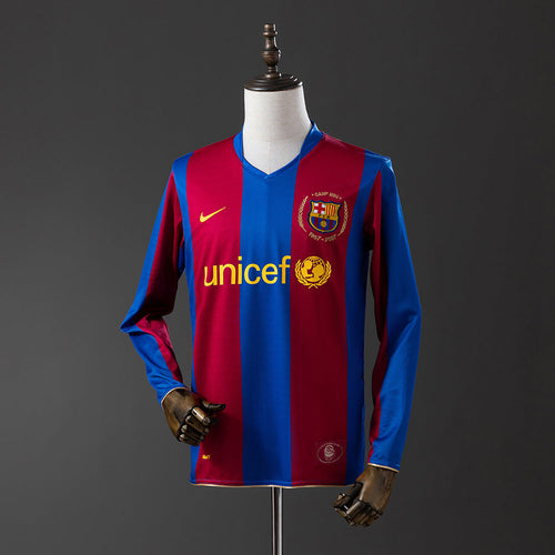 Barcelona 07/08 Home Long Sleeve Retro Jersey - Primetime Jerseys