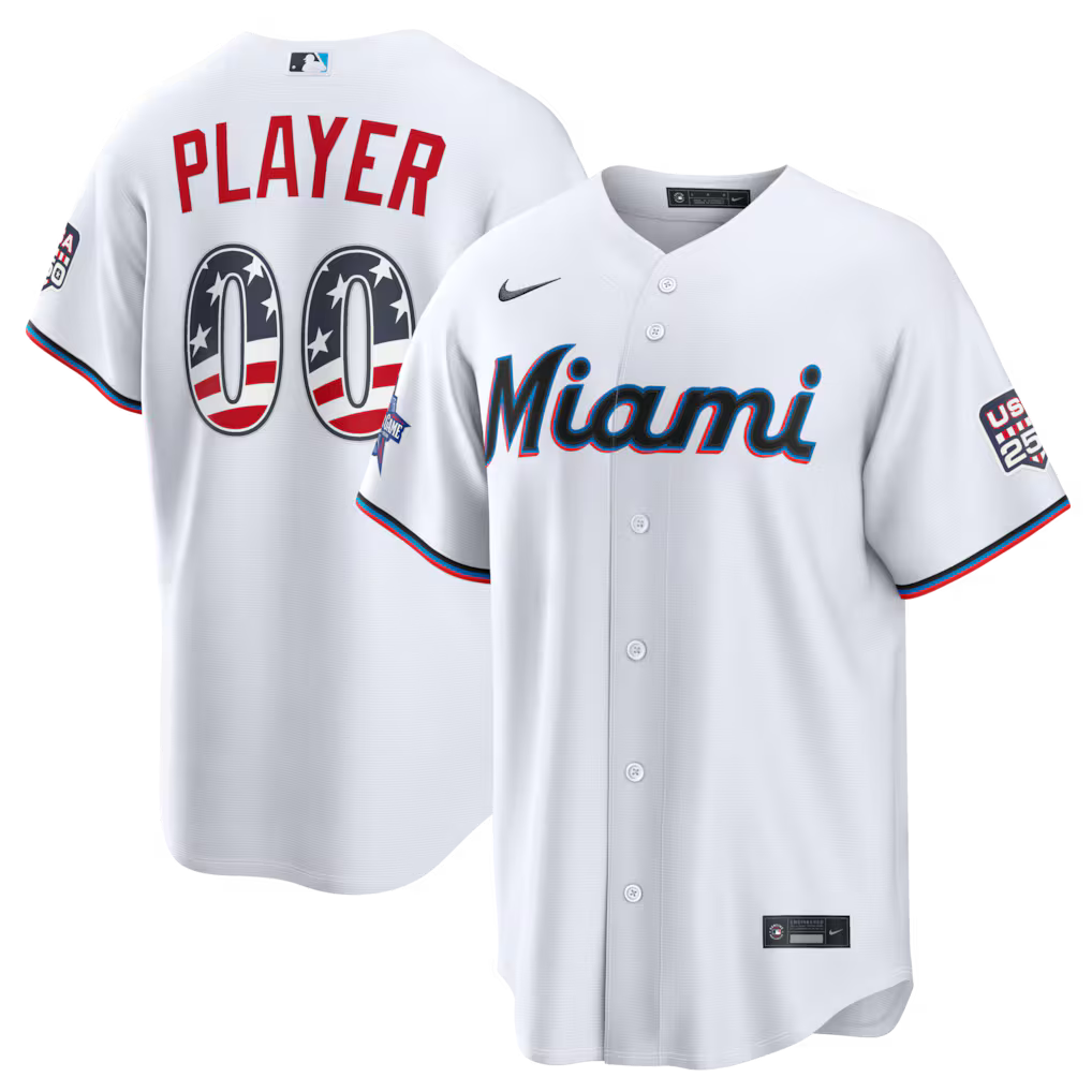 Custom Miami Marlins 2026 All-Star Edition Stars & Stripes Stadium Jersey - White