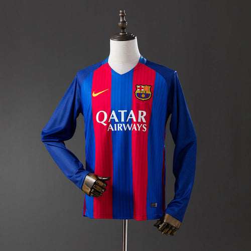 Barcelona 16/17 Home Long Sleeve Retro Jersey - Primetime Jerseys