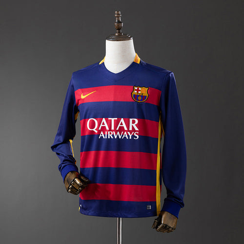 Barcelona 15/16 Home Long Sleeve Retro Jersey - Primetime Jerseys
