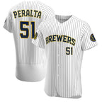 Front view of Freddy Peralta Milwaukee Brewers 51 jersey