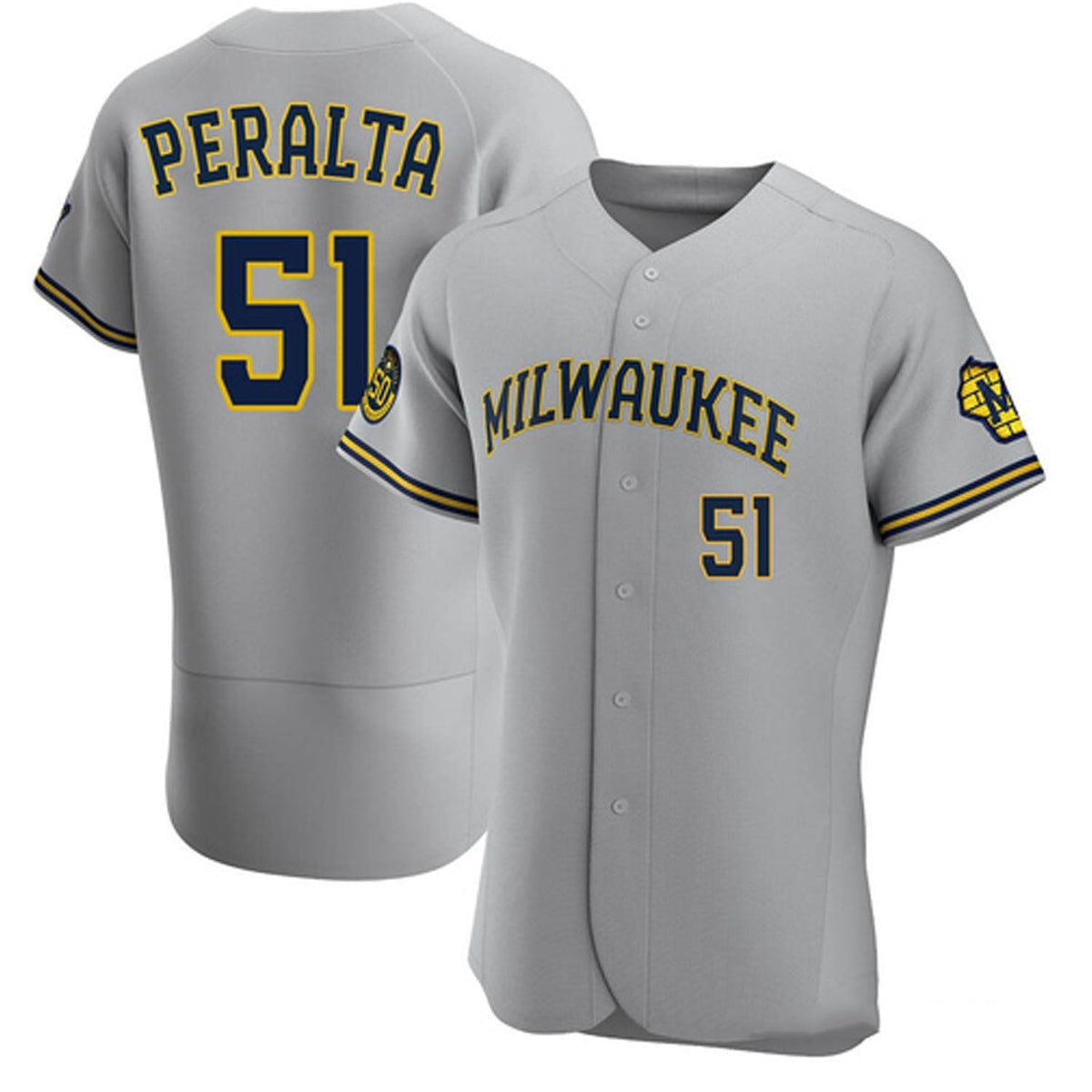 Back view showing Peralta name and number 51 on Milwaukee Brewers jersey