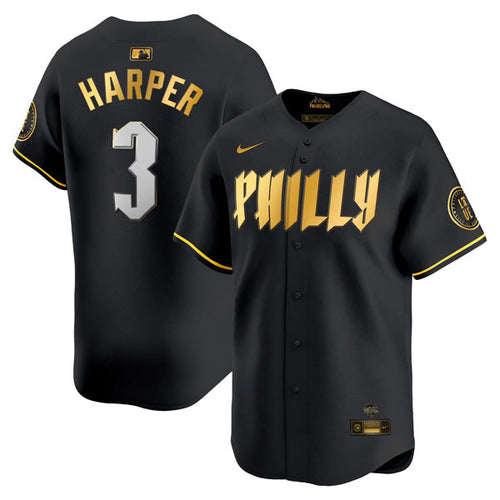 Bryce Harper Philadelphia Phillies City Connect “Philly” Limited Jersey - Black Gold - Primetime Jerseys