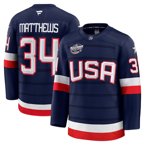 Auston Matthews USA 2025 4 Nations Face-Off Premium Jersey - Navy - Primetime Jerseys