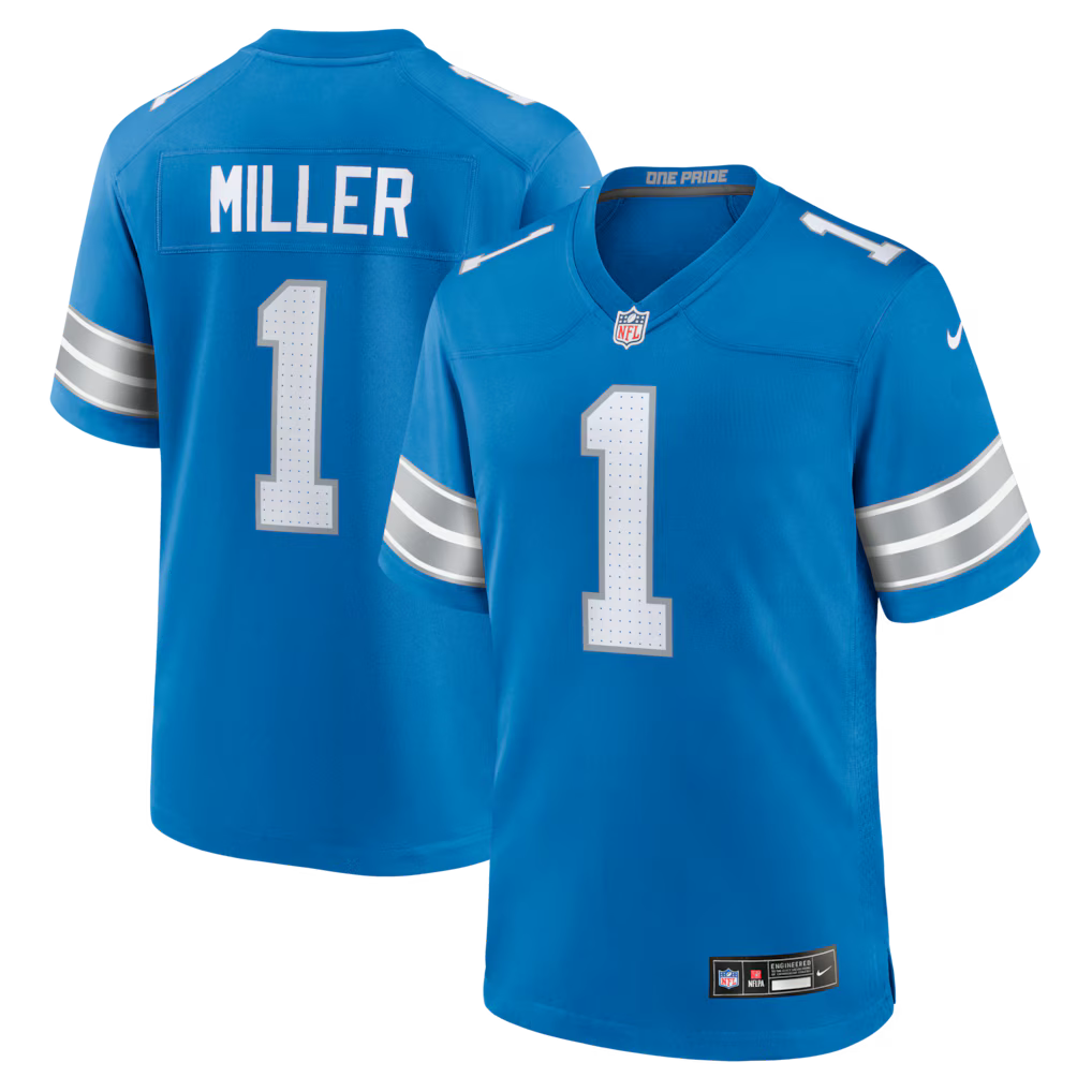 Blake Miller Detroit Lions  2026 NFL Draft First Round Pick No. 17 Jersey - Blue