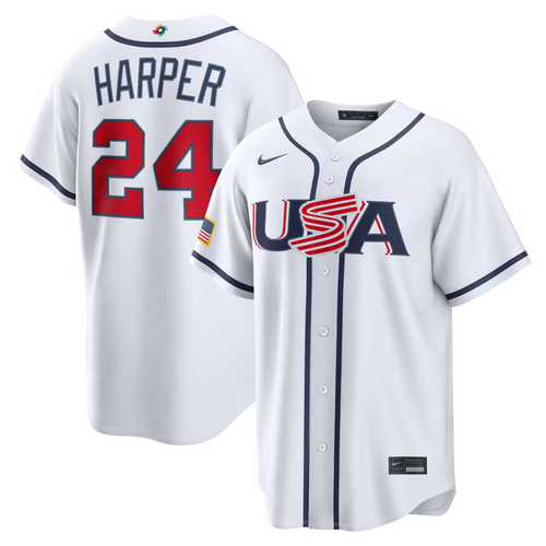 Bryce Harper USA Baseball 2026 World Baseball Classic Home Stadium Jersey - White - Primetime Jerseys