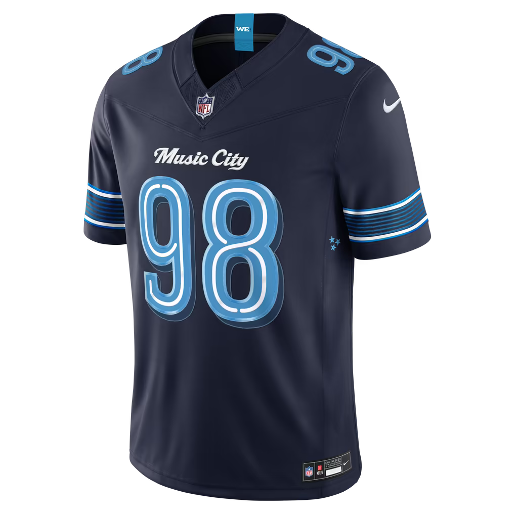 Jeffery Simmons Navy #98 Tennessee Titans 2026 Rivalries Stitched NFL Jersey