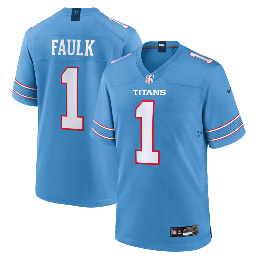 Keldric Faulk Tennessee Titans 2026 NFL Draft First Round Pick No. 31 Jersey - Light Blue